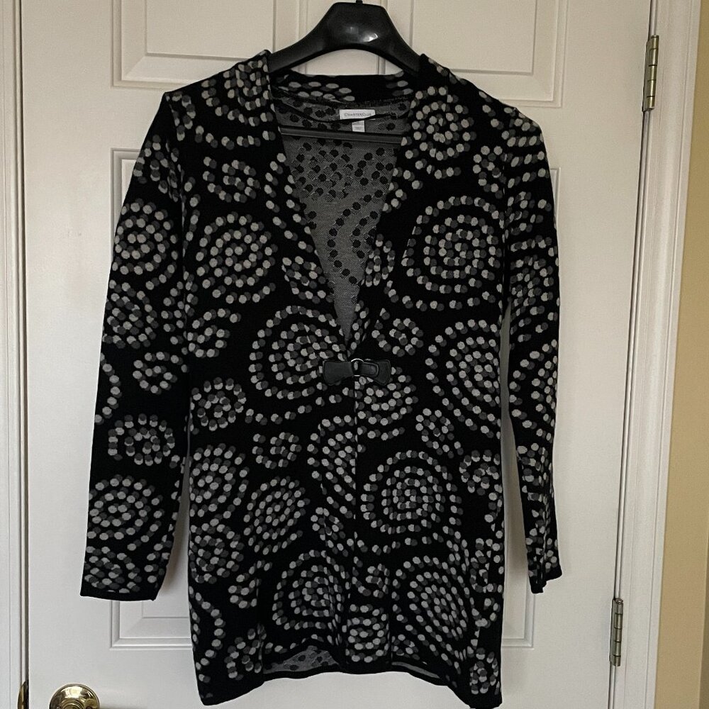 Charter Club Swirl Patterned Cardigan Sweater in Black Gray White - Size S